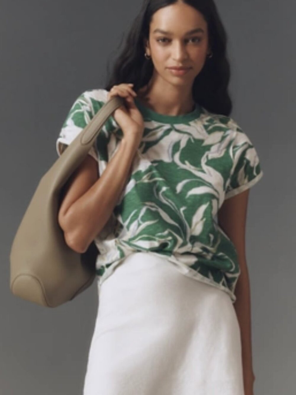 Maeve Caitlin Cotton Boxy Tee in Dark Green